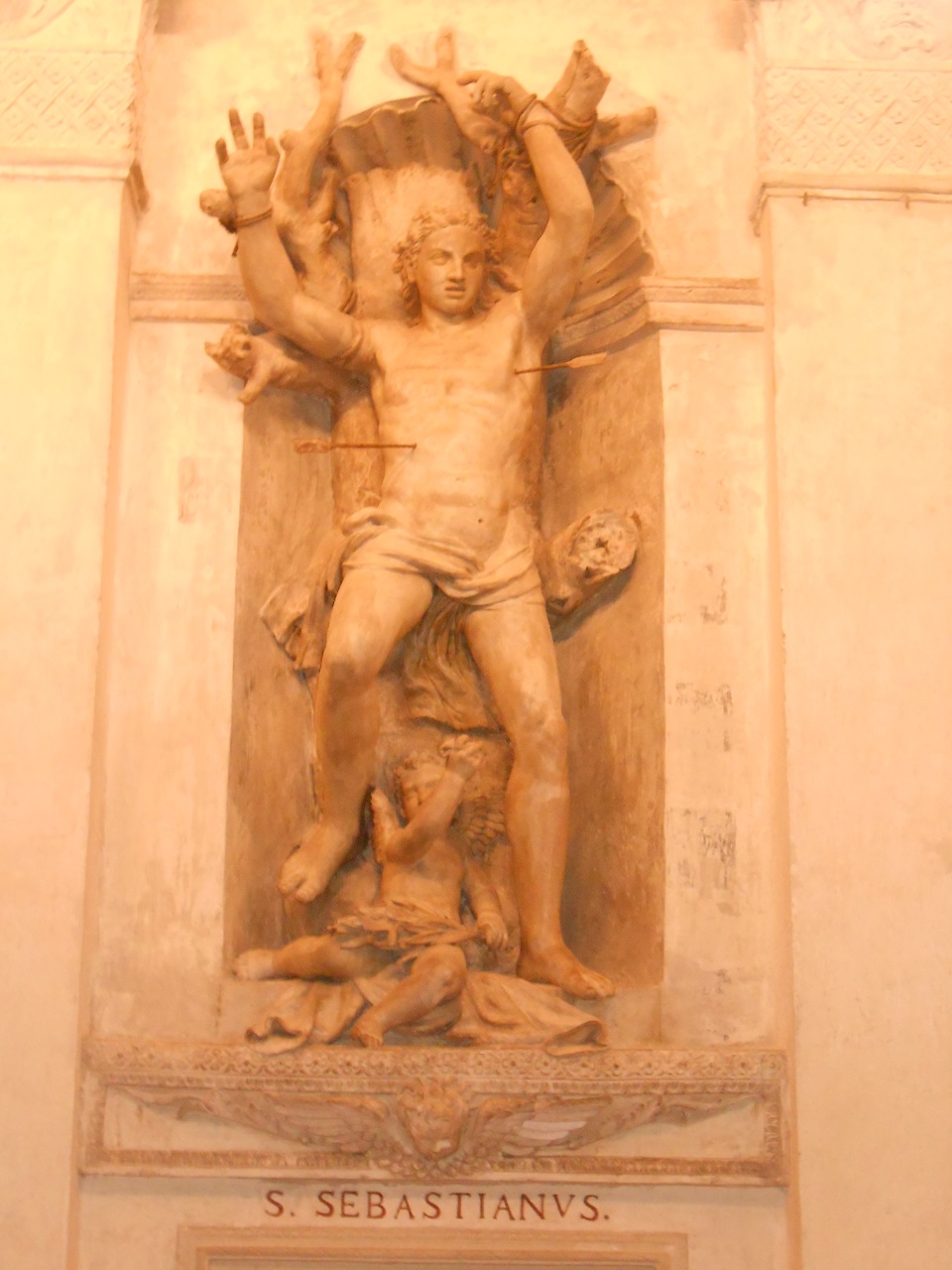 San Sebastiano (statua, opera isolata) di Begarelli Antonio (bottega) (sec. XVI)