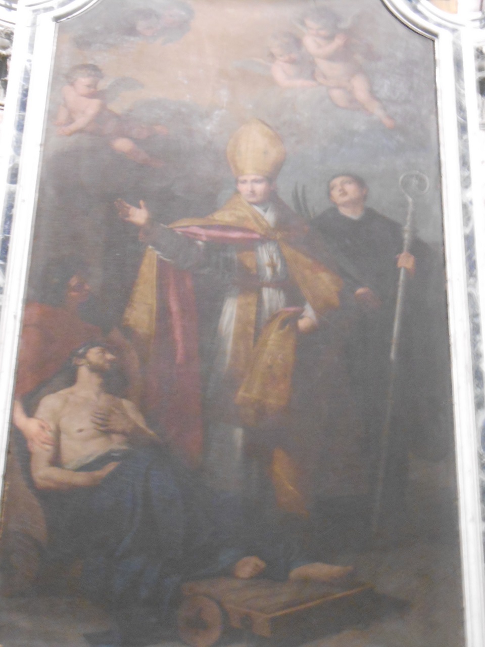 San Mauro guarisce lo storpio con San Placido (dipinto, opera isolata) di Bottani Giuseppe (sec. XVIII)
