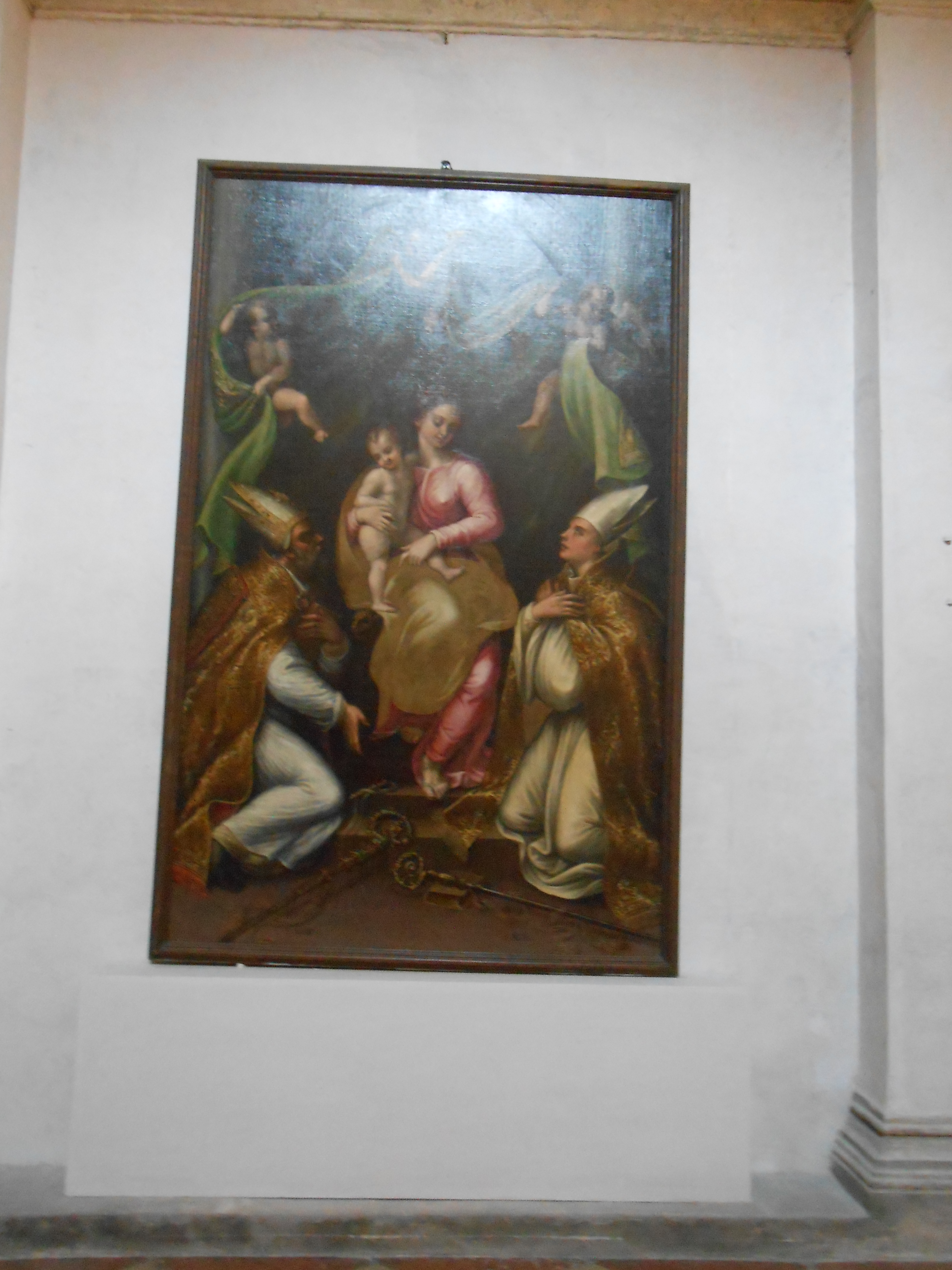 Madonna con Bambino, San Bernardo e Sant'Ambrogio (dipinto, opera isolata) di Ghisoni Fermo detto Fermo da Caravaggio (sec. XVI)