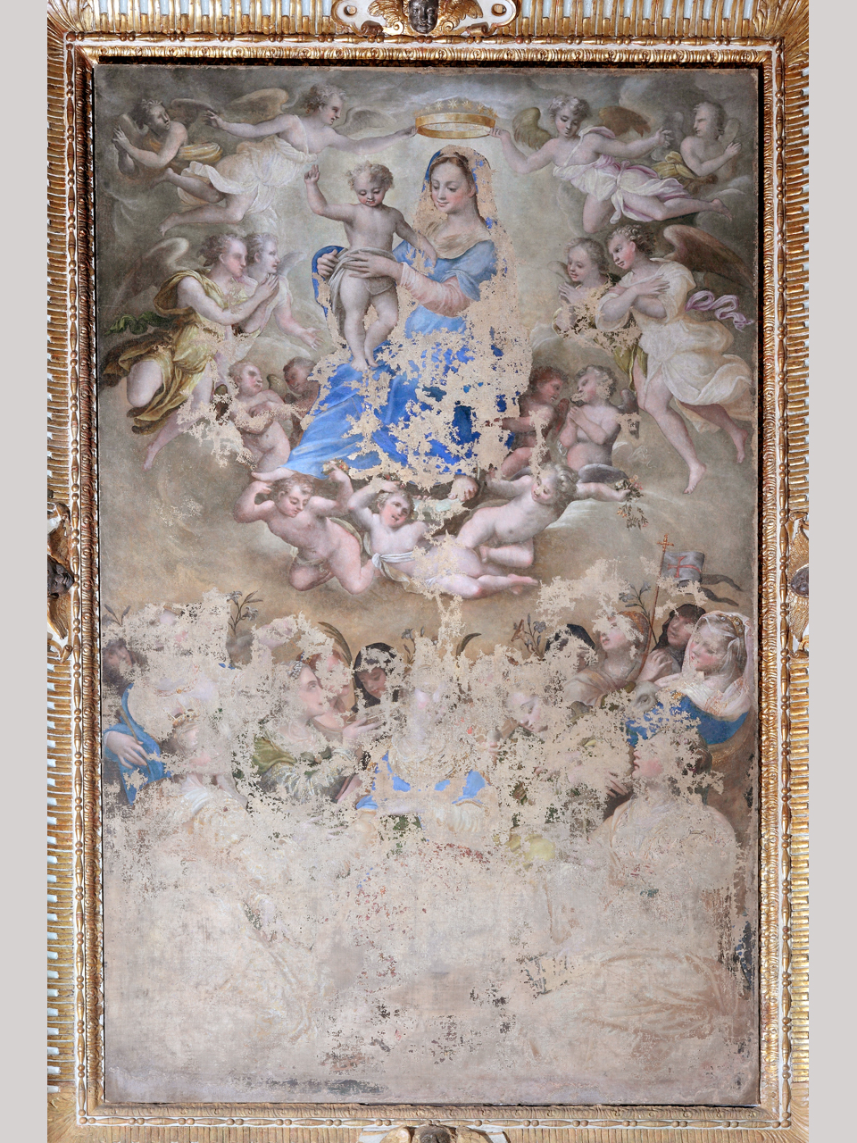 Madonna con Gesù Bambino in gloria e angeli (dipinto, elemento d'insieme) - ambito lombardo (metà XVI)