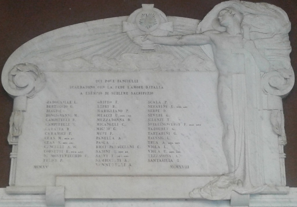 allegoria del sacrificio del soldato per la Patria (monumento ai caduti - a lapide) di Nicolini Giovanni (sec. XX)