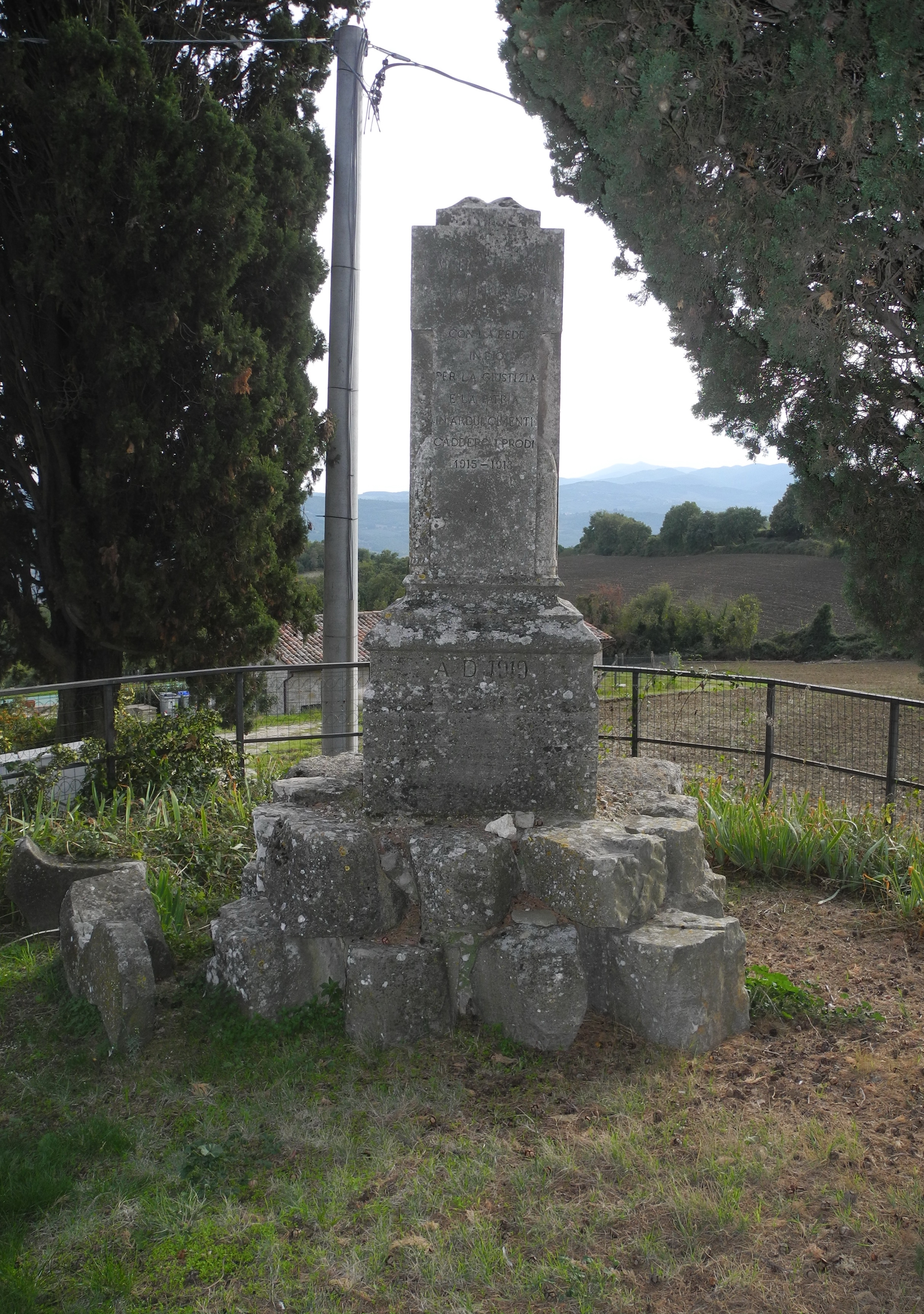 monumento ai caduti - a cippo, opera isolata - ambito Italia centrale (primo quarto sec. XX)