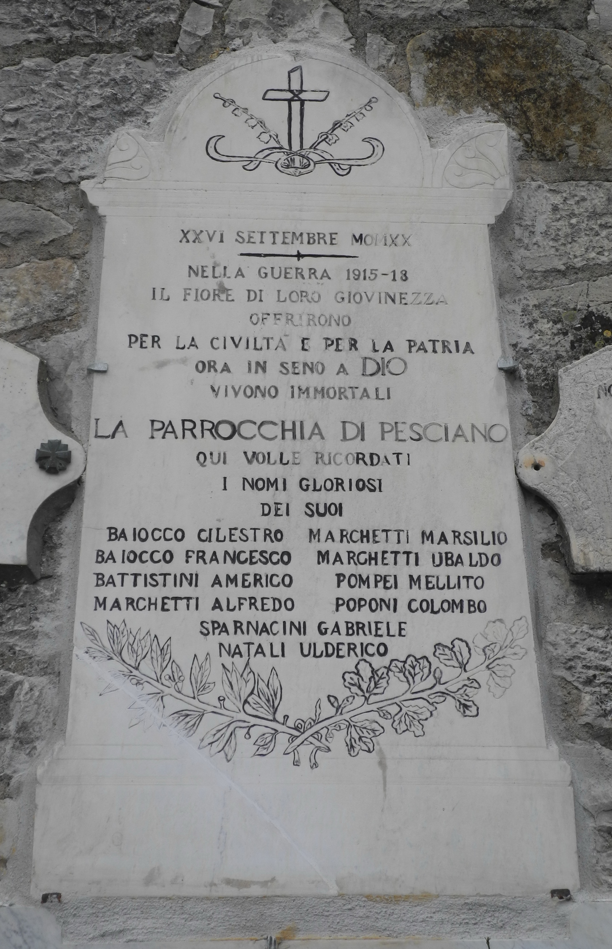 lapide commemorativa ai caduti, opera isolata - ambito Italia centrale (primo quarto sec. XX)