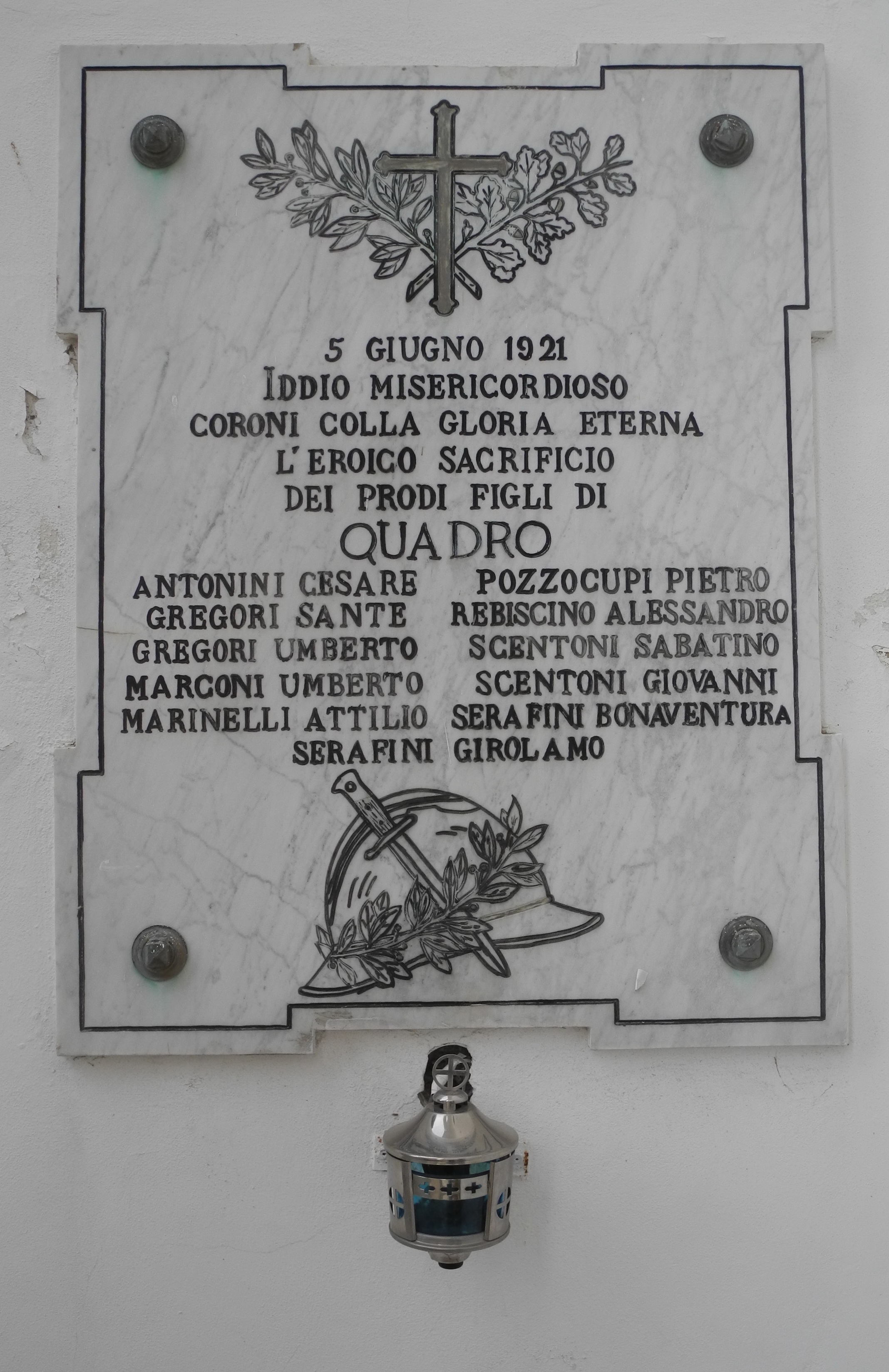 lapide commemorativa ai caduti, opera isolata - ambito Italia centrale (primo quarto sec. XX)