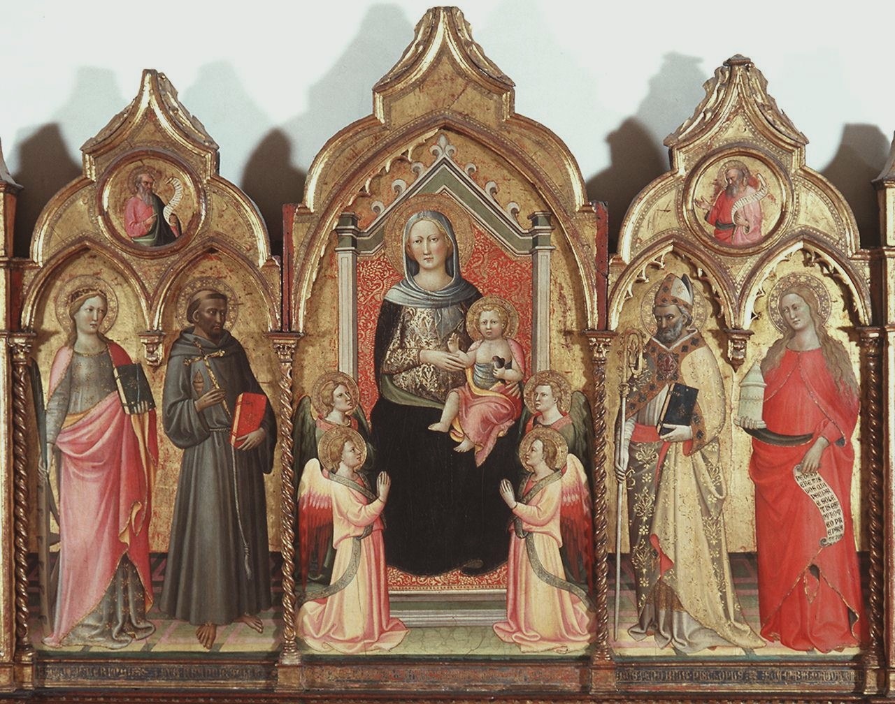 Madonna con Bambino, Santa Caterina d'Alessandria, San Francesco d'Assisi, Santa Reparata, Santa Maria Maddalena, profeti (pannello) di Lippo d'Andrea (sec. XV)