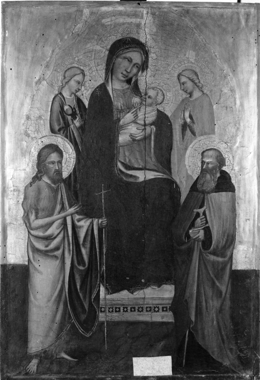 Madonna con Bambino in trono con San Giovanni Battista, Sant'Antonio Abate, Sant'Agata e Santa Maria Maddalena (dipinto) di Maestro di Sant'Ivo (fine/ inizio secc. XIV/ XV)