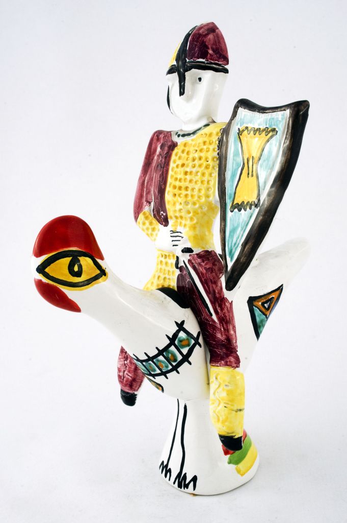 Senza titolo, cavaliere su gallo (fischietto, a fessura interna, strumenti musicali) di Bertolin Luigi - laboratorio (2002)