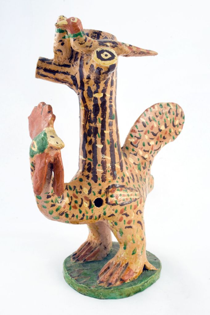 Gallo con uccelli, gallo (fischietto, a fessura interna, strumenti musicali) di Ventura Angelo - laboratorio (1988)