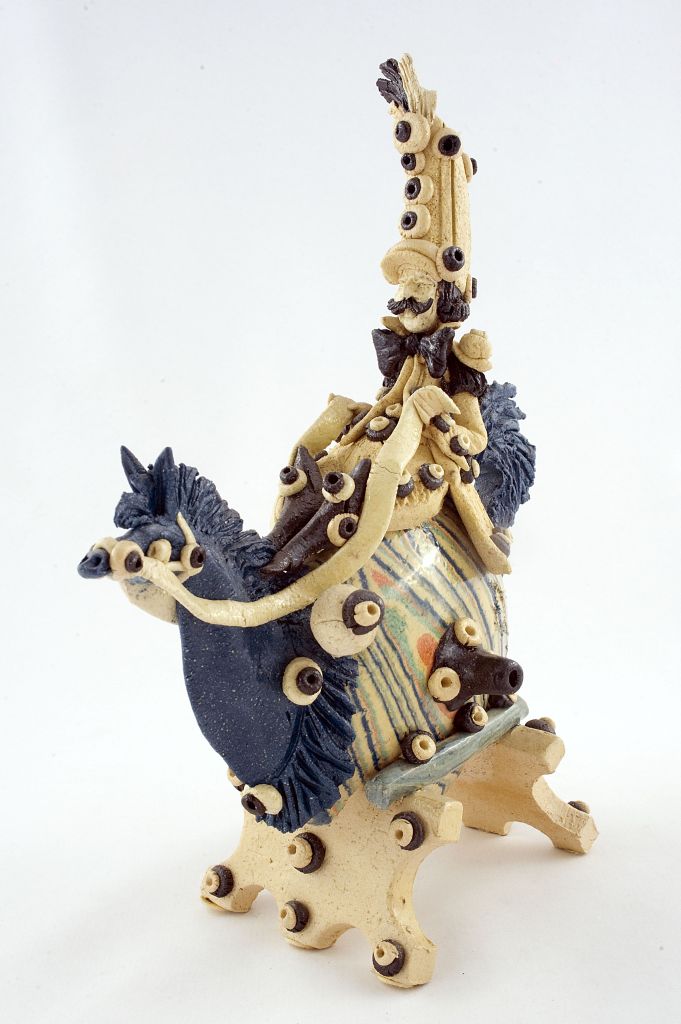 Soldatino a cavallo, uomo su cavallo (fischietto, a fessura interna, strumenti musicali) di Poloniato Diego (ceramista) - laboratorio (1999)