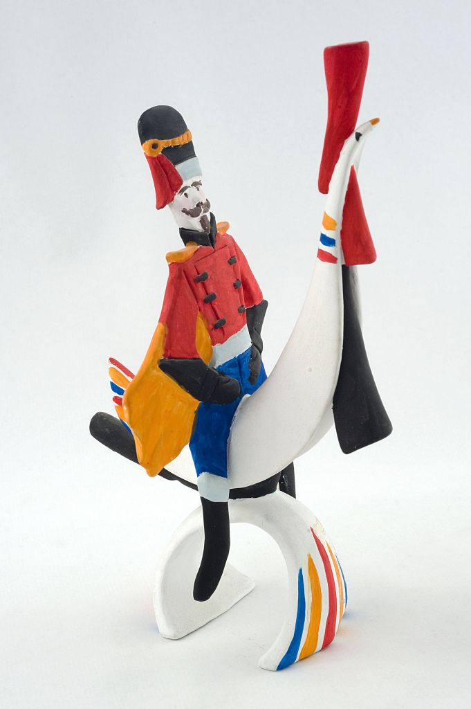 Galletto con cavaliere, uomo su gallo (fischietto, a fessura interna, strumenti musicali) di Battistella Narcisio - bottega (1995)