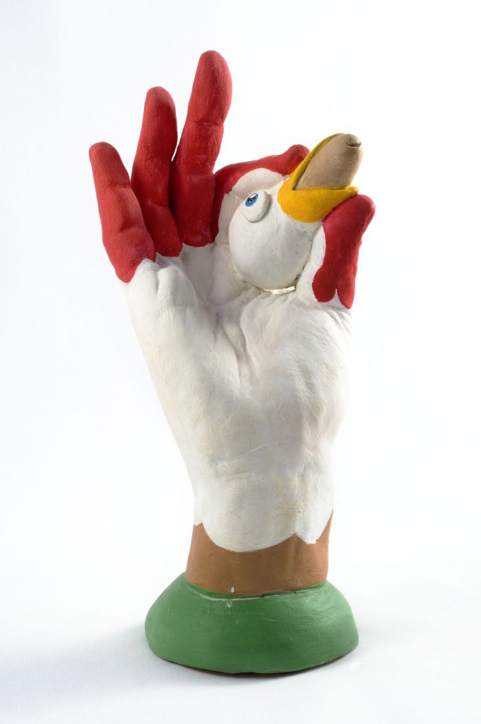 Gallo fatto a mano, mano a forma di gallo (fischietto, a fessura interna, strumenti musicali) di Laforgia Francesco (ceramista) - laboratorio (2013)