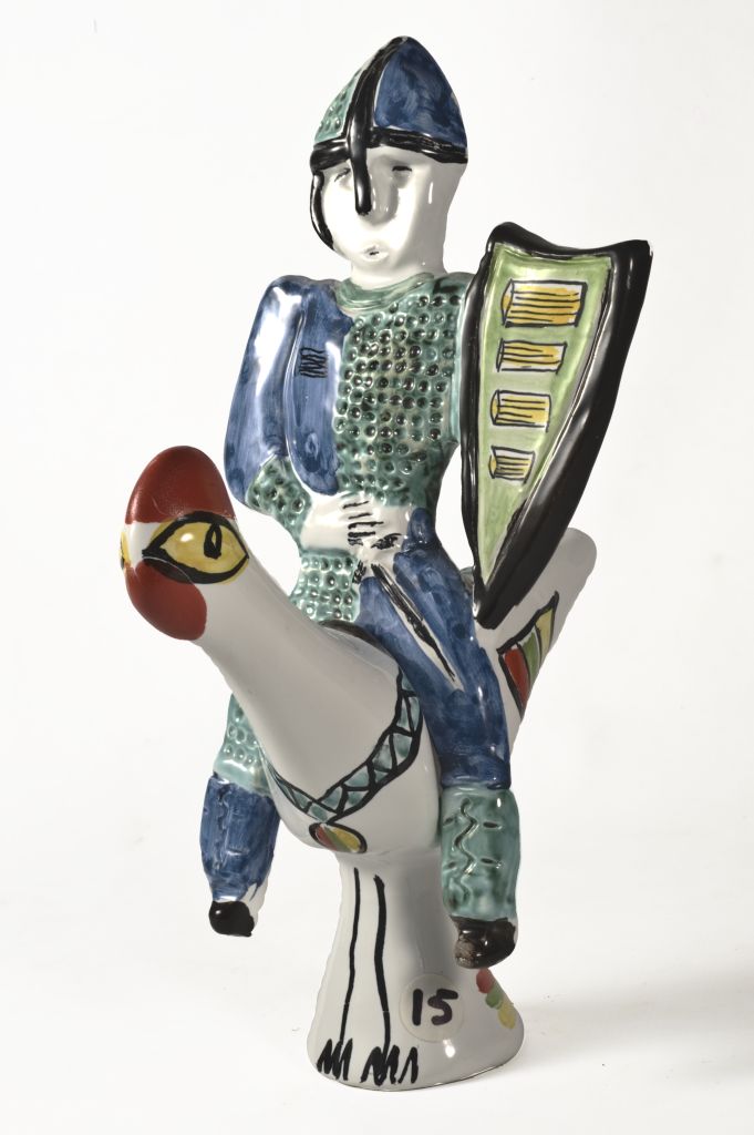 Senza titolo, cavaliere su gallo (fischietto, a fessura interna, strumenti musicali) di Bertolin Luigi - laboratorio (2002)