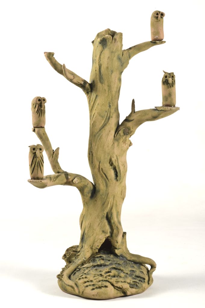 Albero dei gufi, albero con gufi (fischietto, a fessura interna, strumenti musicali) di Faggion Beniamino - laboratorio (1993)