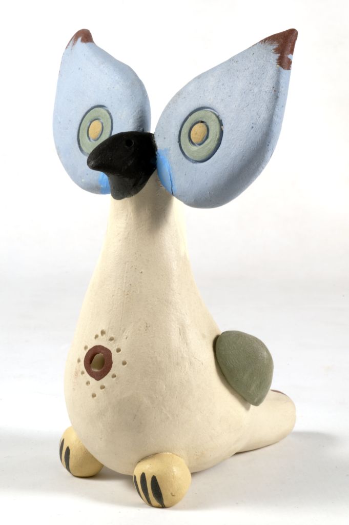 Gufetto a volute, gufo (fischietto, a fessura interna, strumenti musicali) di Battistella Narcisio (ceramista) - laboratorio (1995)