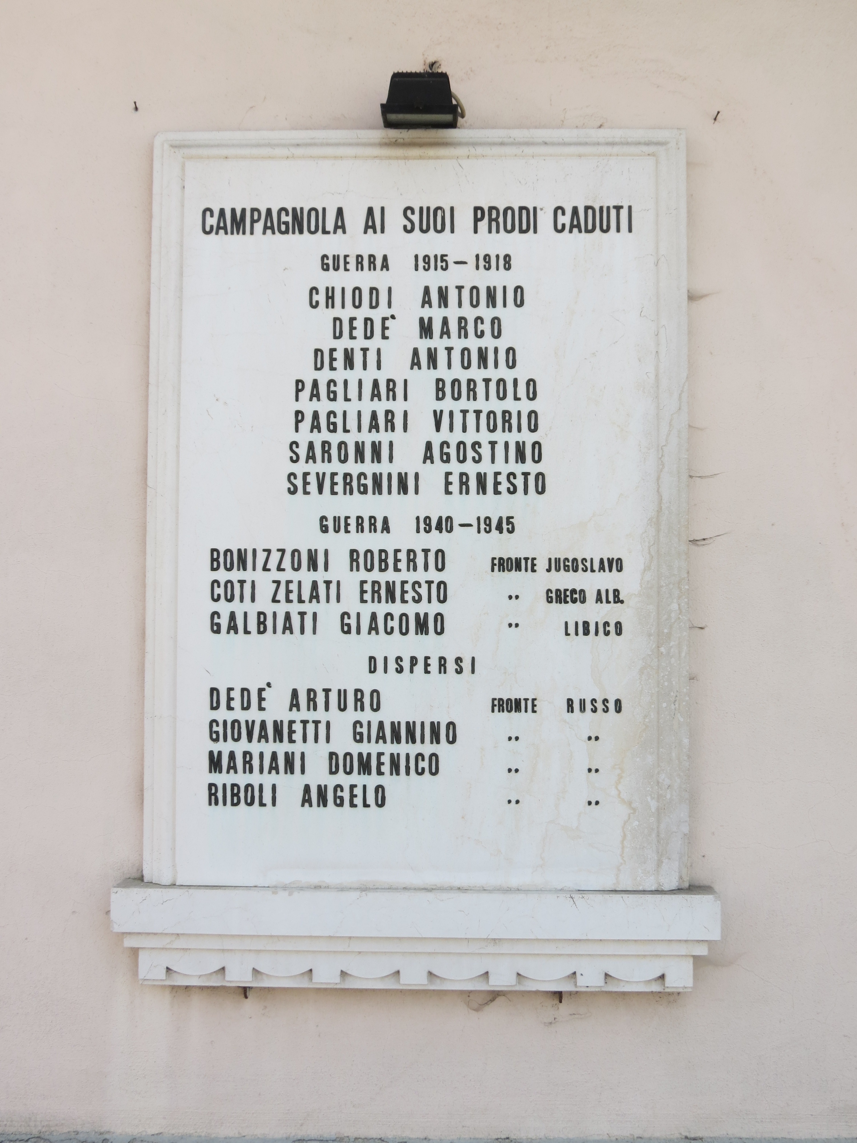 lapide commemorativa ai caduti - ambito italiano (sec. XX, sec. XX)