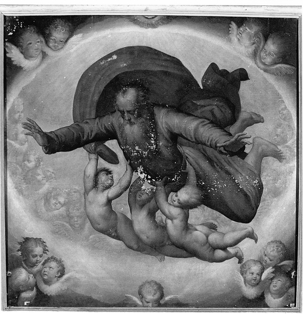 L'Eterno Padre in volo sostenuto da tre angeli, Dio Padre e cherubini (dipinto, opera isolata) di Campi Bernardino (sec. XVI)