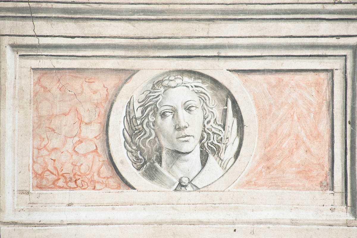 Teste di angeli (dipinto murale, serie) di Ambrogio da Fossano detto Bergognone (bottega), Bernardino di Stefano da Fossano detto Bergognone Bernardino (attribuito) (sec. XV)