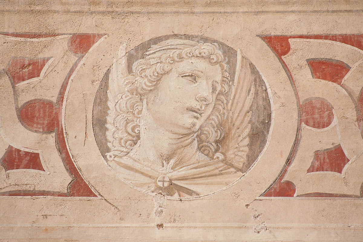 Teste di angeli (dipinto murale, serie) di Ambrogio da Fossano detto Bergognone (bottega), Bernardino di Stefano da Fossano detto Bergognone Bernardino (attribuito) (sec. XV)