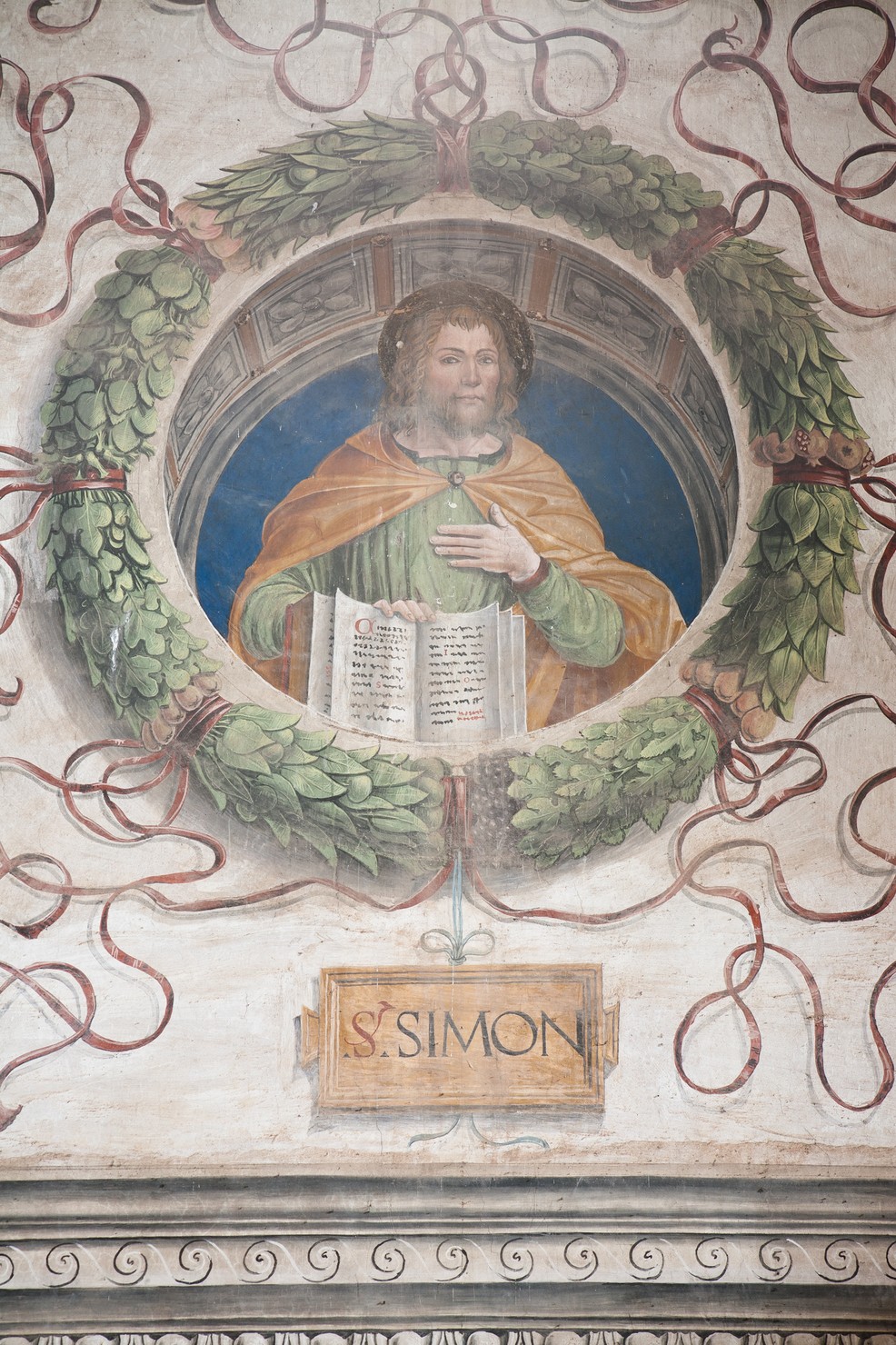 San Simone (dipinto murale, elemento d'insieme) di Bernardino di Stefano da Fossano detto Bergognone Bernardino (attribuito) (sec. XV)