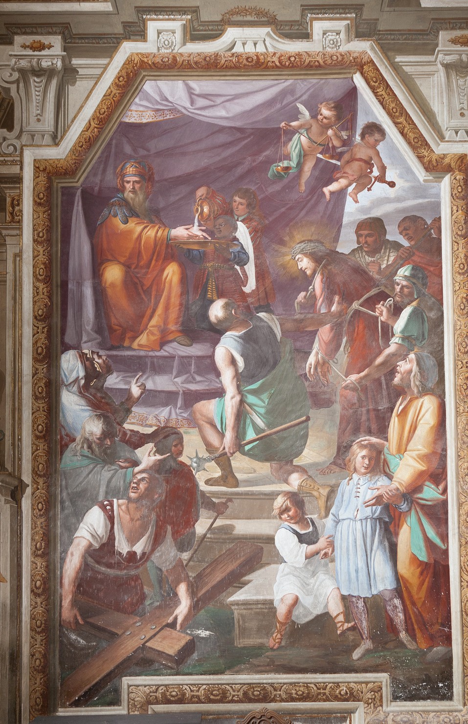 Cristo davanti a Pilato (parete destra), Cristo incontra la Madonna sulla via del Calvario (parete frontale) (dipinto murale, complesso decorativo) di Bianchi Federico, Villa Francesco (attribuito) (sec. XVII)