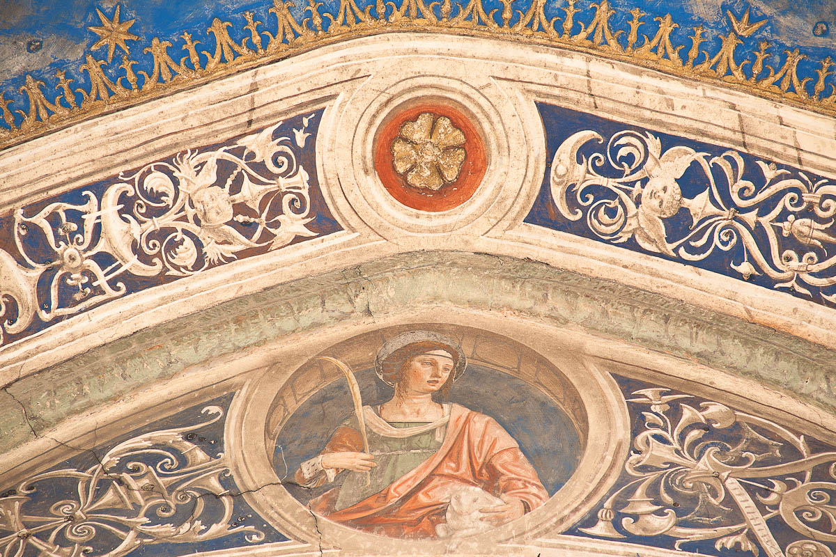 Sant'Agnese (dipinto murale, elemento d'insieme) di De Mottis Iacopino (attribuito) (sec. XV)
