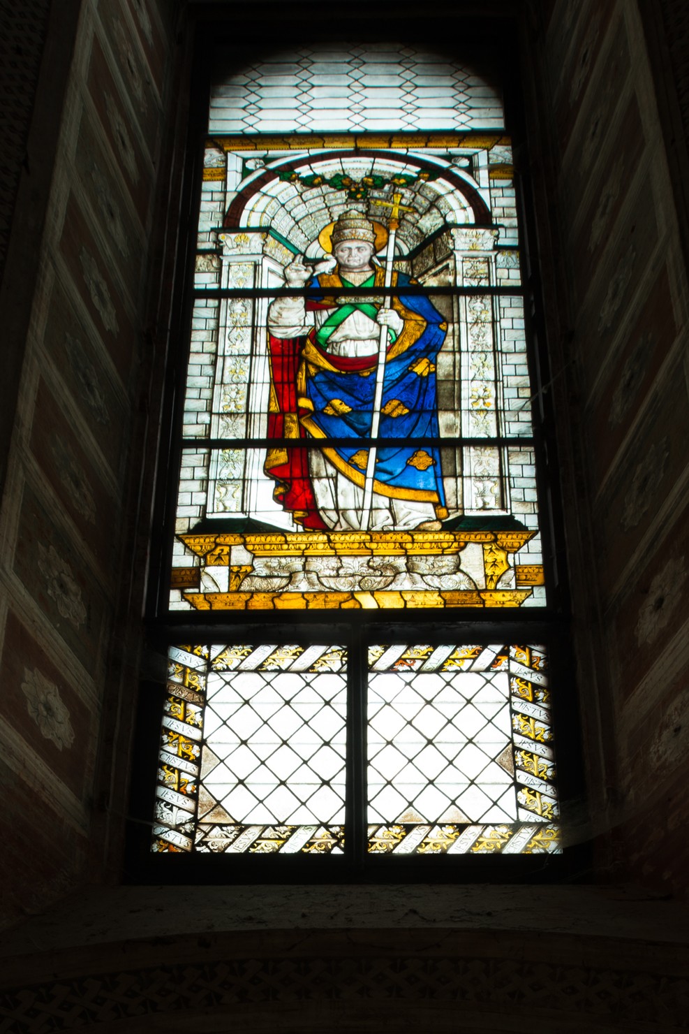 San Gregorio Magno (vetrata dipinta) di De Mottis Iacopino (attribuito) (sec. XV)