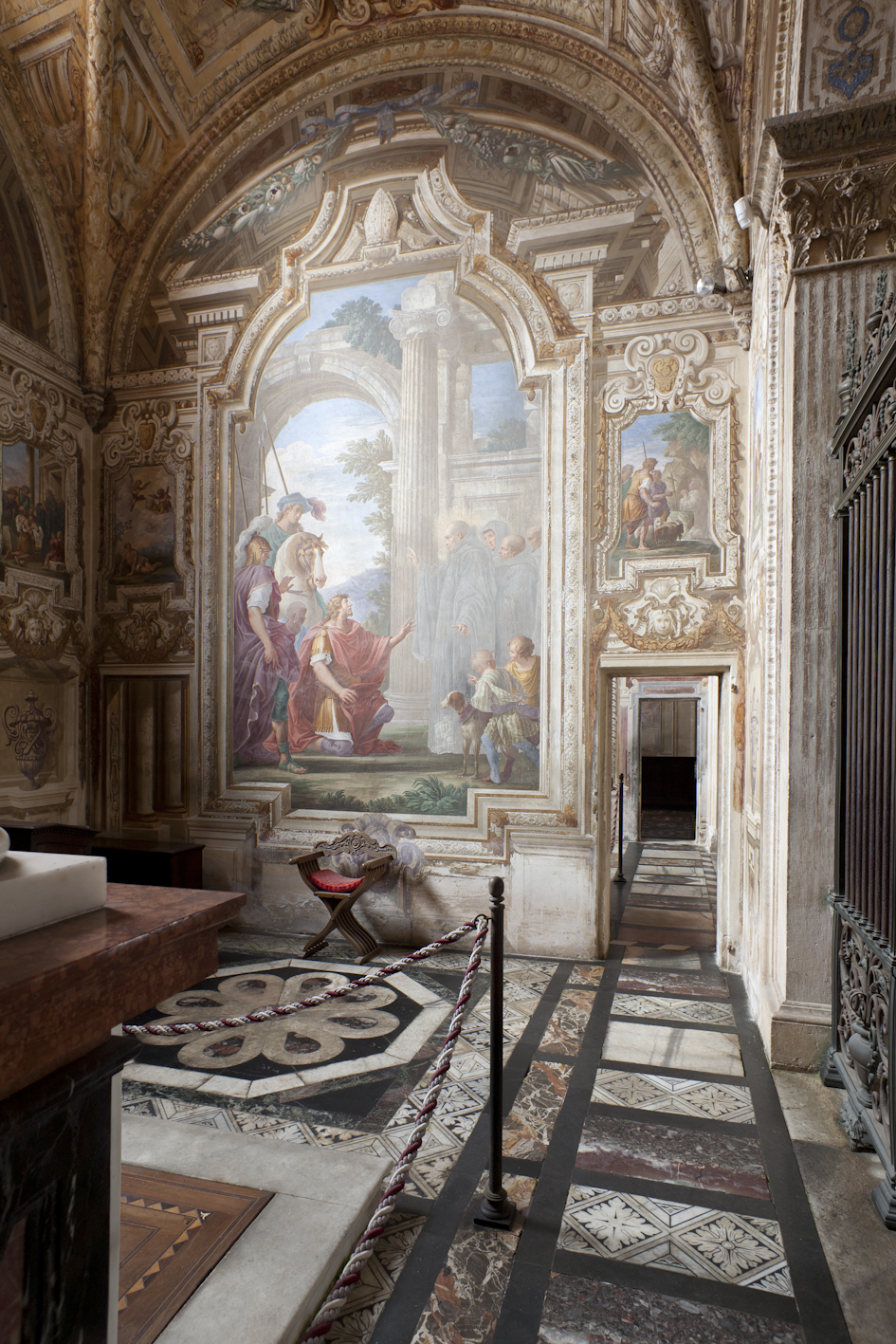 storie di San Benedetto (dipinto murale, complesso decorativo) di Ghisolfi Giovanni, Villa Francesco (attribuito) (sec. XVII)