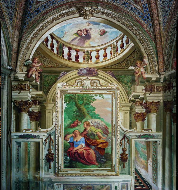 Agar e Ismaele nel deserto confortati dall'angelo (dipinto murale, elemento d'insieme) di Nuvolone Carlo Francesco (sec. XVII)