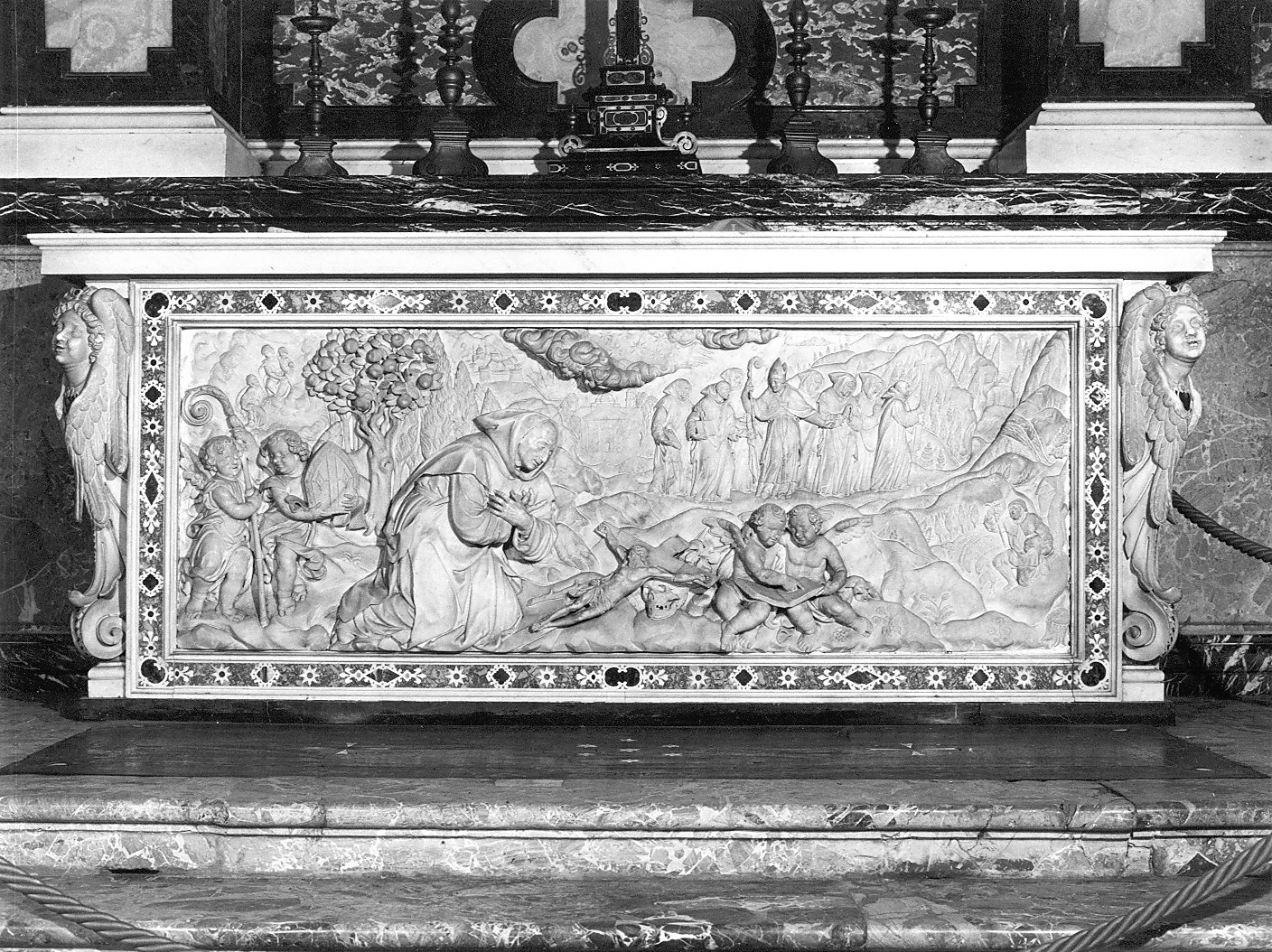 episodi della vita di San Bruno (paliotto, elemento d'insieme) di Orsolino Tommaso (metà sec. XVII)