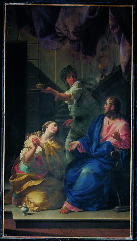 Cristo in casa di Santa Marta e Santa Maria Maddalena (pala d'altare, opera isolata) di Peroni Giuseppe (sec. XVIII)