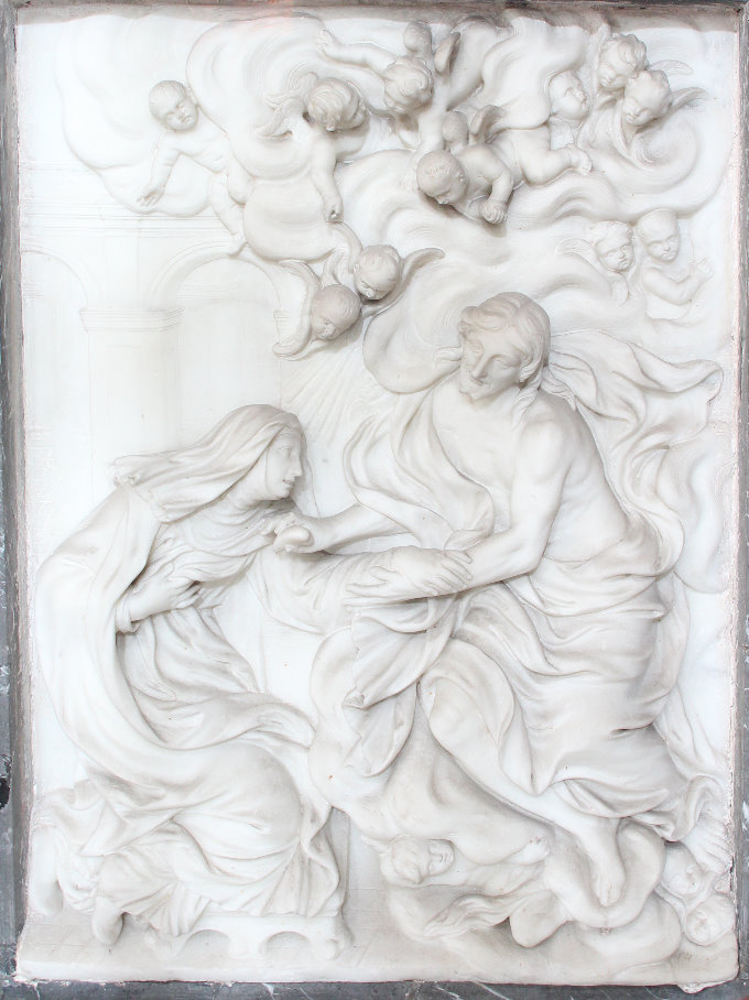 Santa Caterina da Siena riceve il cuore di Cristo (formella, opera isolata) di Rusnati Giuseppe (attribuito) (sec. XVII)