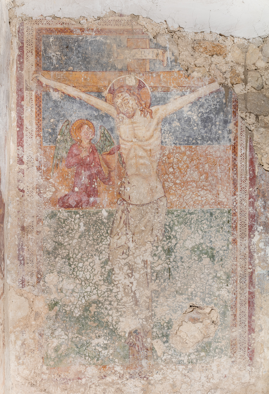 crocifissione con angelo che raccoglie il sangue di Cristo (dipinto) - ambito laziale (XV)