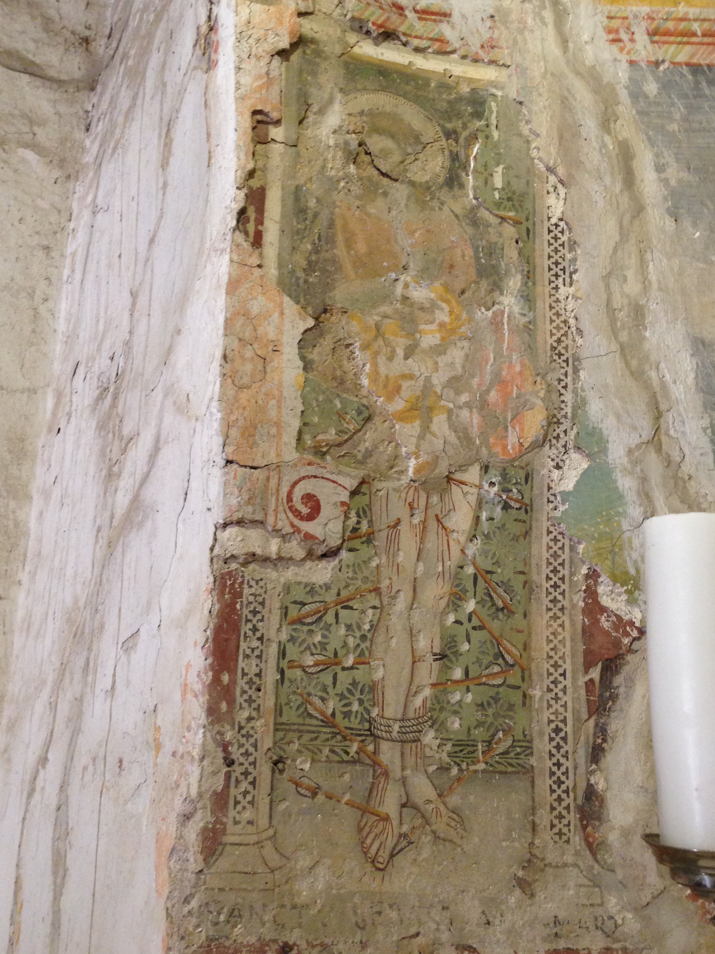 San Sebastiano, San Giovanni Battista, motivi decorativi a grottesche (dipinto) - ambito laziale (XIV-XVII)