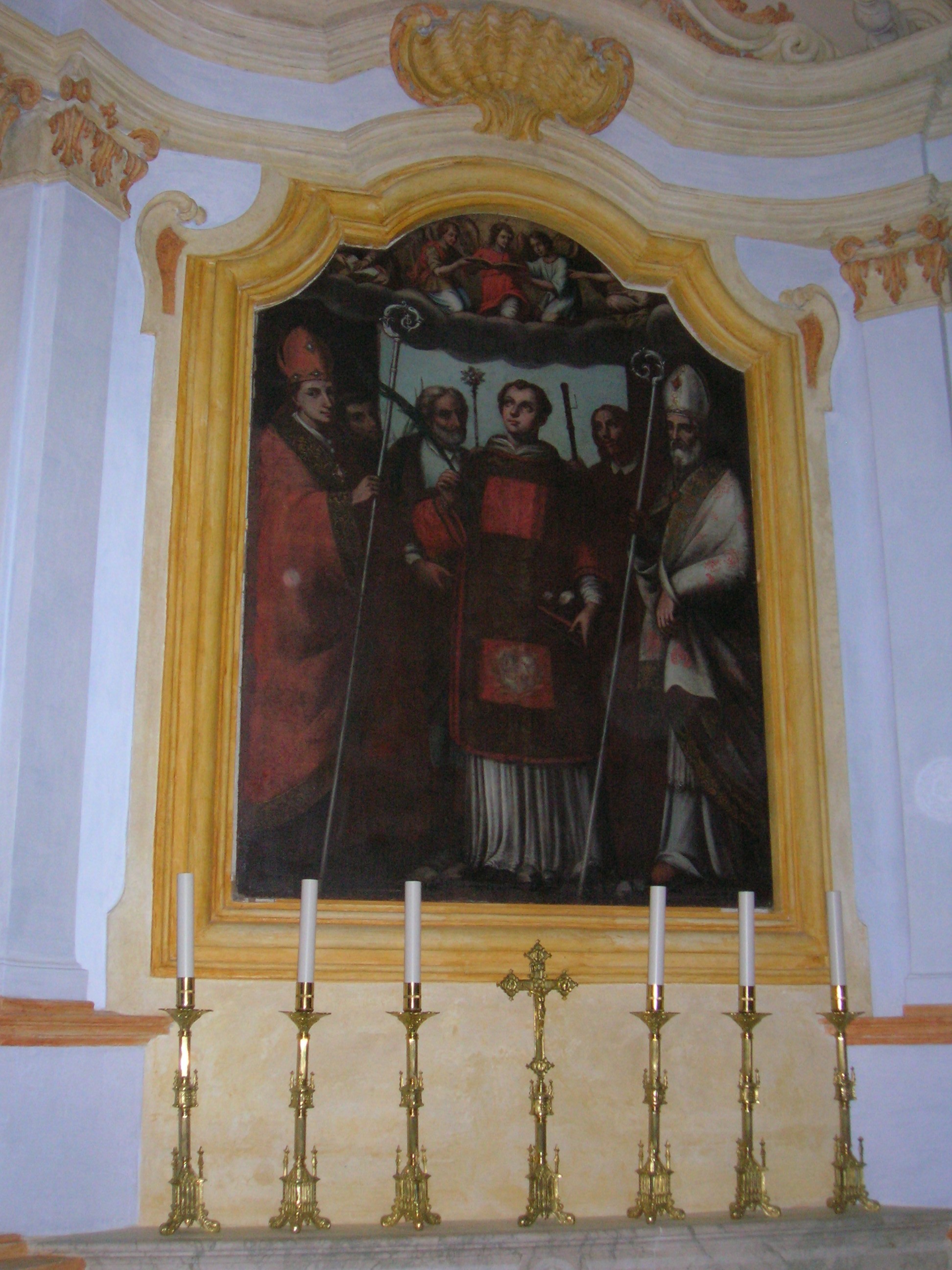 gloria di Santo Stefano protomartire tra Santi e angeli (pala d'altare) - ambito laziale (prima metà XVII)