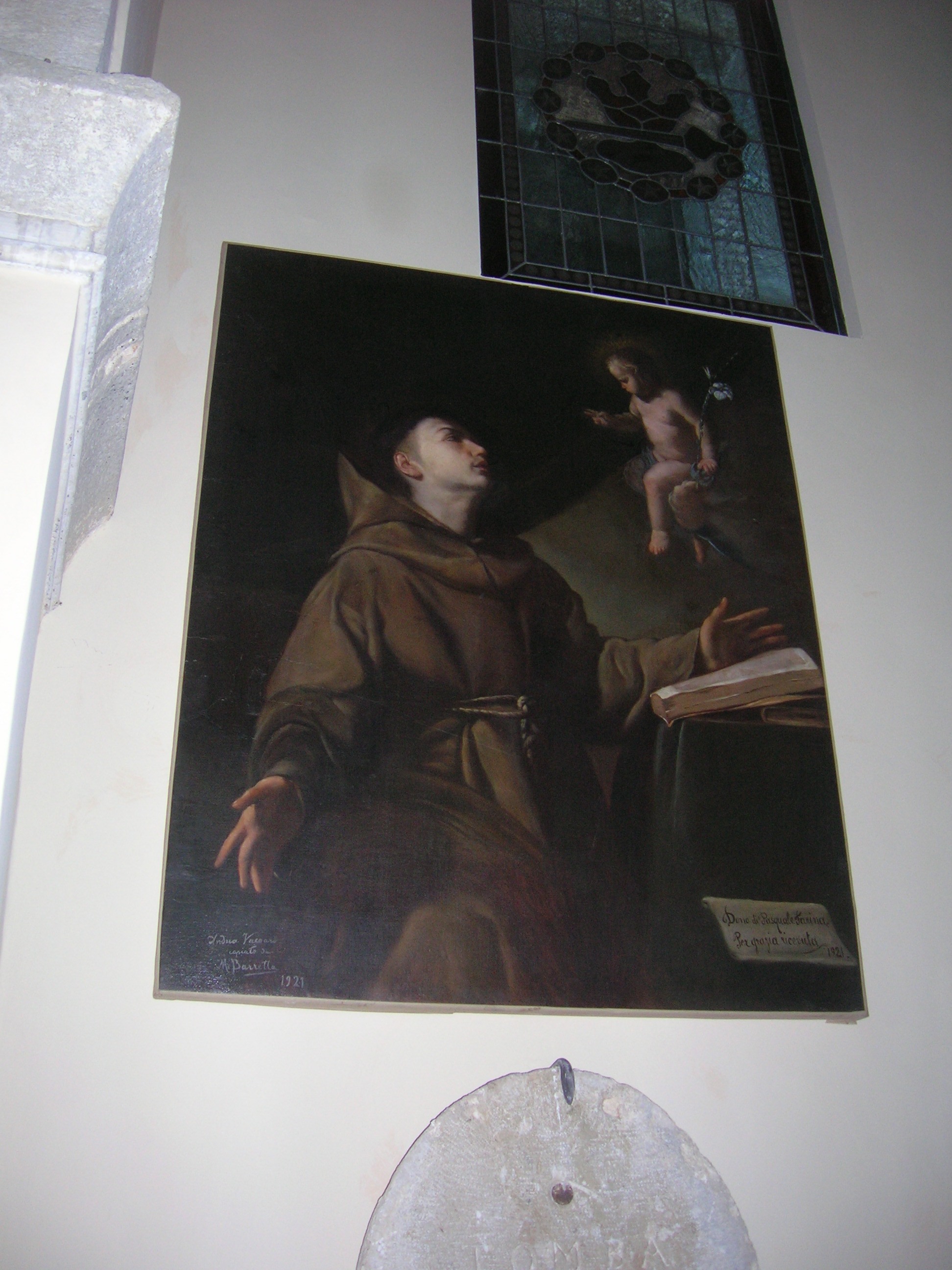 apparizione di Gesu' Bambino a Sant'Antonio da Padova (dipinto) di Barretta M (XX)