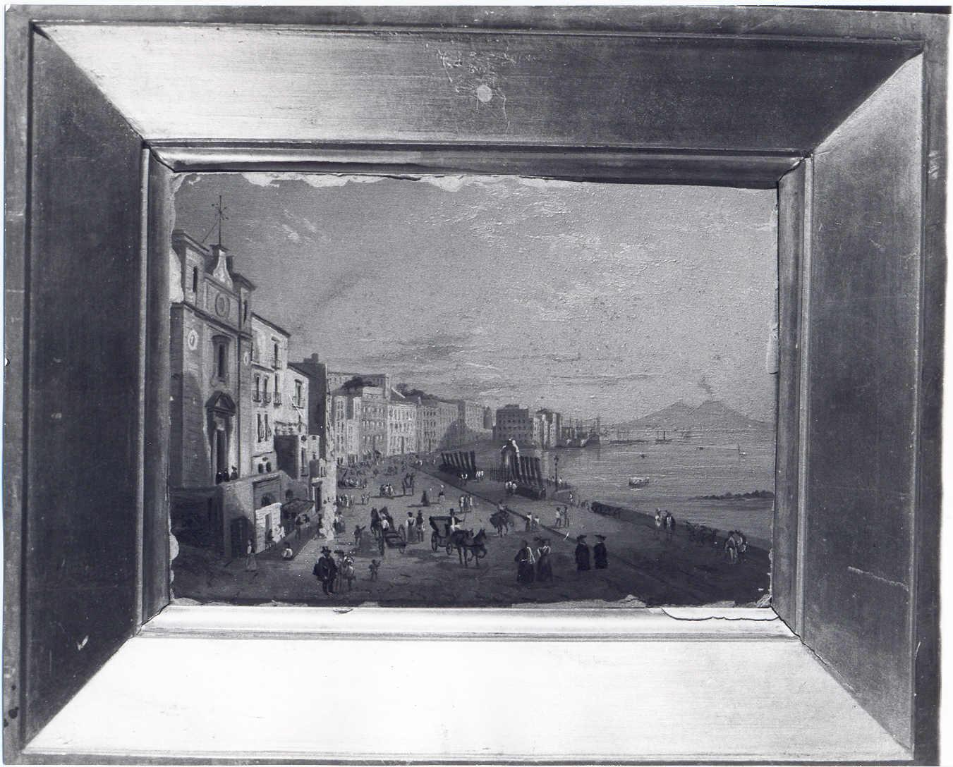 Veduta del lungomare di Napoli, paesaggio marino (dipinto) di Carelli Raffaele - ambito napoletano (prima metà sec. XIX)