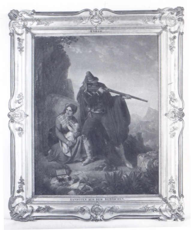Brigante che difende la sua famiglia, scena familiare (dipinto) di Ender Edoardo (attribuito) - ambito austro-ungarico (seconda metà sec. XIX)