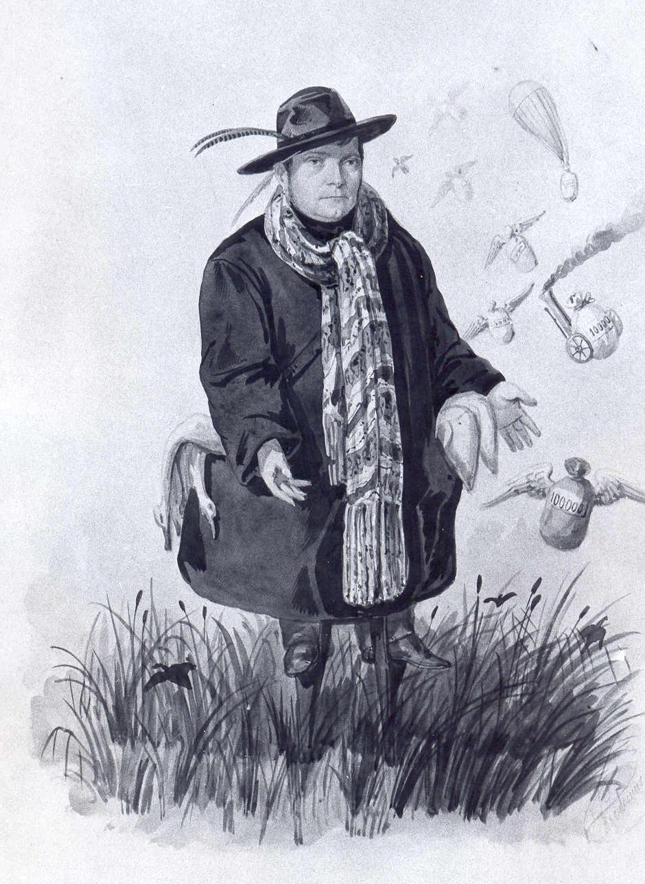 caricatura di cacciatore (dipinto, serie) di Prosdocimi Germano (sec. XIX)