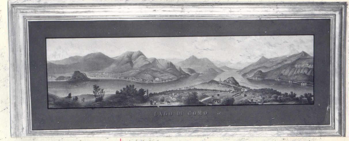 Veduta del lago di Como, Paesaggio lacustre (litografia) di Gariboldi Gaetano (attribuito) - ambito italiano (metà sec. XIX)
