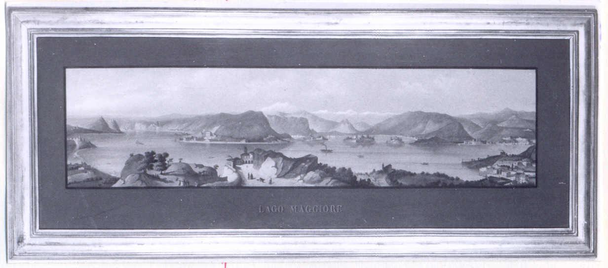 Veduta del Lago Maggiore, Paesaggio lacustre (litografia) di Gariboldi Gaetano (attribuito) - ambito italiano (metà sec. XIX)