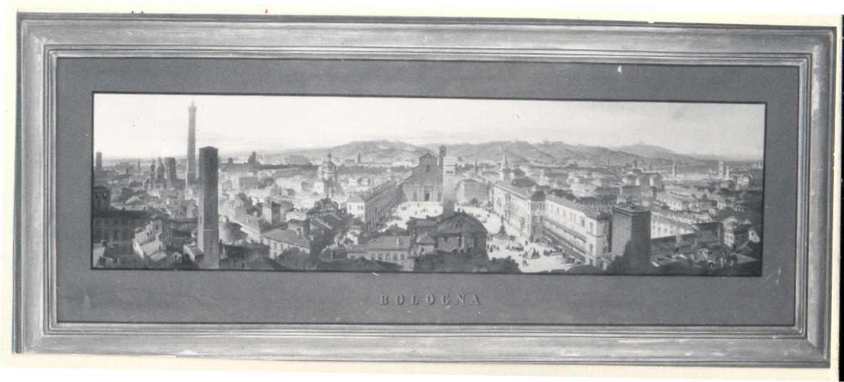 Veduta di Bologna, veduta di città a volo d'uccello (litografia) di Gariboldi Gaetano (attribuito) - ambito italiano (metà sec. XIX)