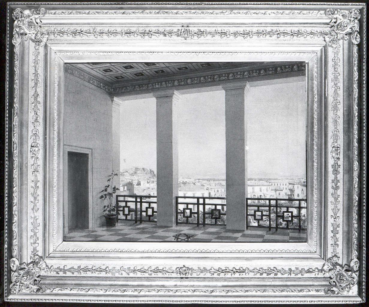 Visione di Agrigento da una loggia, paesaggio marino (dipinto) di Lanza Vincenzo (seconda metà sec. XIX)