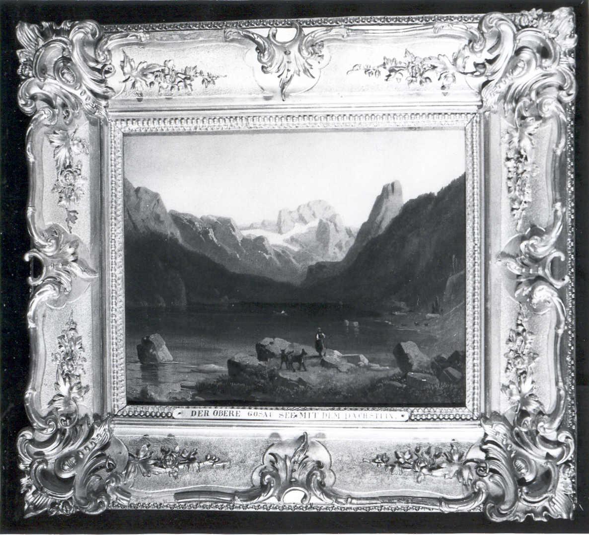 Il Massiccio del Dachstein che si specchia nel sottostante lago Gosau, Paesaggio montano (dipinto) di Schiffer, Anton (attribuito) - ambito austriaco (seconda metà sec. XIX)