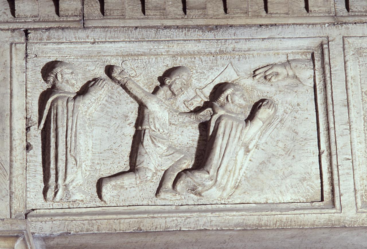 martirio di San Pietro martire, Cristo e San Pietro accolgono in cielo l'anima di San Pietro martire (mostra di portale) di Talenti Jacopo fra (sec. XIV)