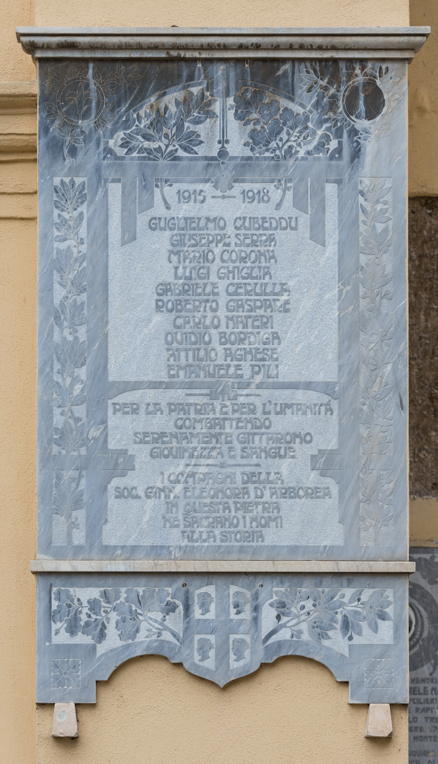 Società Ginnastica Eleonora d'Arborea, soggetto assente (monumento ai caduti - a lapide) - ambito cagliaritano (sec. XX)