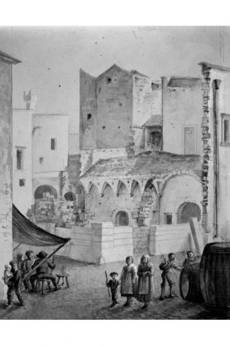 edifici medievali di Galatina (dipinto) di Cavoti Pietro (attribuito) (seconda metà sec. XIX)