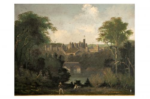 paesaggio con architetture (dipinto) - ambito napoletano (seconda metà sec. XIX)