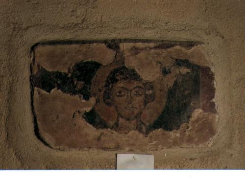 testa di santo (dipinto, frammento) - ambito pugliese (secc. XIII/ XIV)