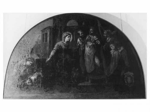 La matrona Tecla chiede all'imperatore la restituzione dei corpi dei sant i Sergio, Mauro e Pantaleo (dipinto) - ambito pugliese (prima metà sec. XVIII)