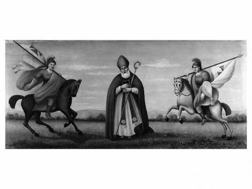 San Sergio, San Mauro e San Pantaleo (dipinto) di Marotta Giovanni (sec. XX)